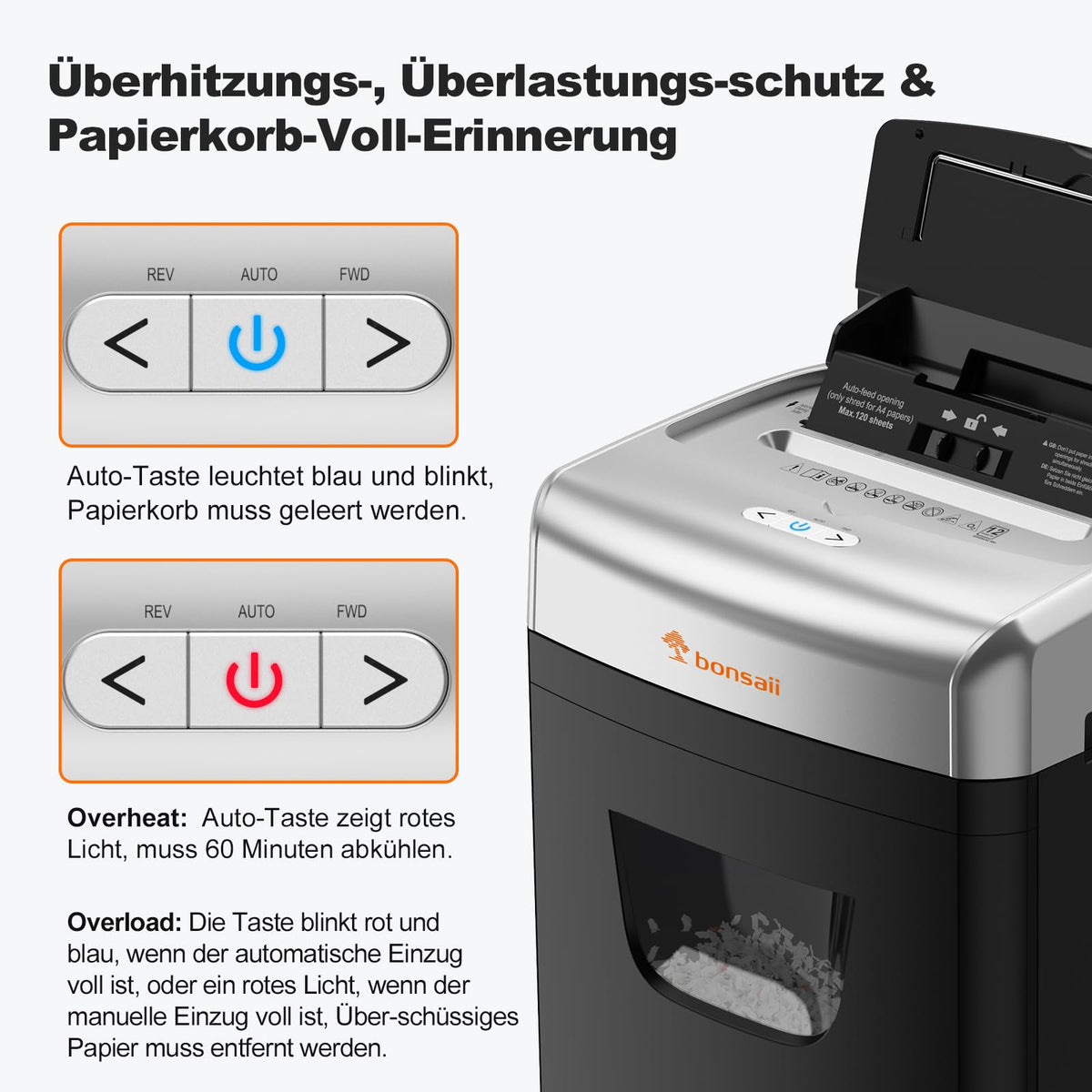 Aktenvernichter mit Auto Feed für 120 Blatt P4 Mikroschnitt für Büro Home Office und Kanzlei