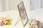 Gepresste Blume Herbarium Rahmen, Gold, 22,5 x 17,5 cm, Wanddekor, Acrylrahmen mit echten getrockneten Blumen