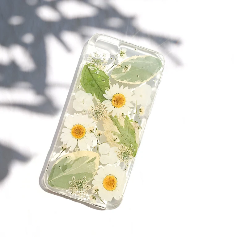Gepresste Blume Handyhülle für iPhone 8 X 11 12 13 14 15 Pro Max, Samsung Galaxy S22 S23 FE A52 A72, Google Pixel 5 6 7 8 Pro – Transparente Hartschale, Stoßfest