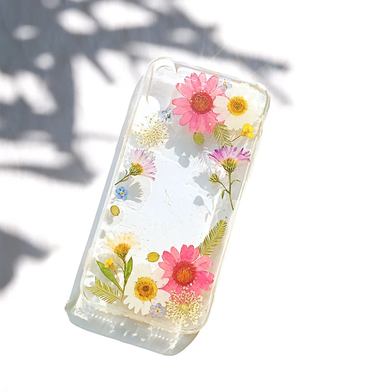 Gepresste Blume Handyhülle für iPhone X 11 12 13 mini 14 15 Pro Max, Samsung Galaxy S20 S21 S22 S23 FE, Google Pixel 6 7 8 Pro
