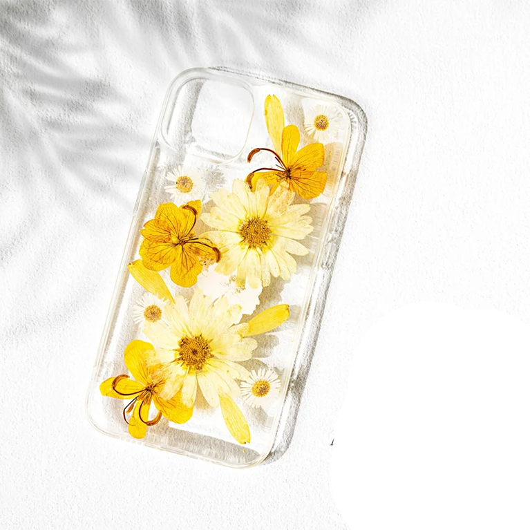 Gepresste Blumen Handyhülle für iPhone 16 15 14 13 12 11 Pro Max X, Samsung Galaxy A32 S20 S21 FE S22 S23, Google Pixel 5 6 7 Pro – Transparentes Hartschalen-Case