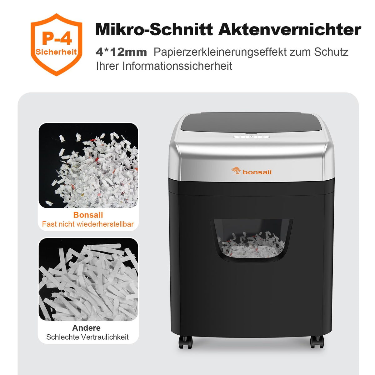 Aktenvernichter mit Auto Feed für 120 Blatt P4 Mikroschnitt für Büro Home Office und Kanzlei