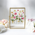 Acryl Bilderrahmen mit gepressten echten Blumen, Gold, 20,5 x 15,5 cm