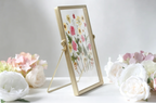 Acryl Bilderrahmen mit gepressten echten Blumen, Gold, 20,5 x 15,5 cm