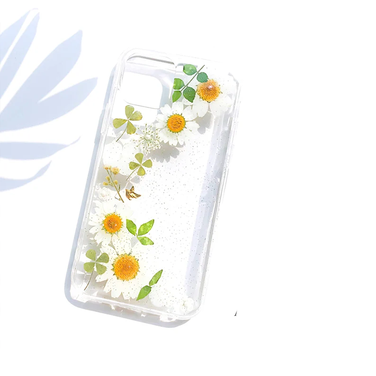 Gepresste Blumen Handyhülle für iPhone 8 X 11 12 13 14 15 Pro Max, Samsung S20 S21 S22 S24 FE, Google Pixel 6 7 8 Pro, Transparent, Hartschale, Stoßfest