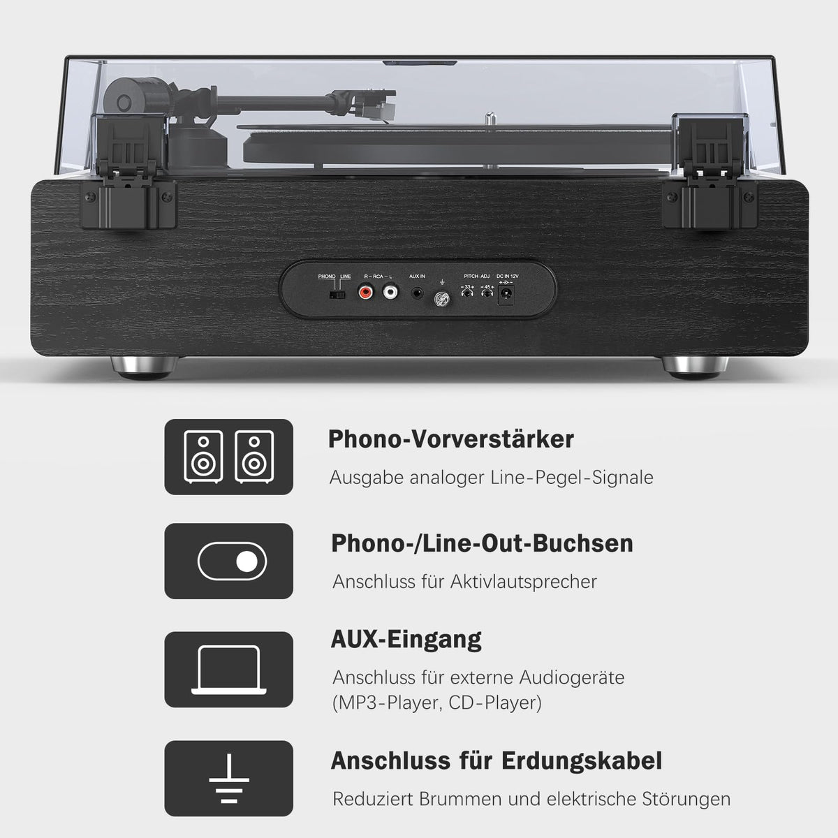 1byone Plattenspieler mit Lautsprechern Bluetooth AT 3600L Tonabnehmer Riemenantrieb Phono Vorverstärker RCA 33/45RPM