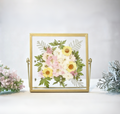 Gepresste Blume Herbarium Rahmen, Botanischer Rahmen, Blumenbild, Goldrahmen, 15x15 cm