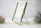 Gepresste Blume Herbarium Rahmen, Botanischer Rahmen, Blumenbild, Goldrahmen, 15x15 cm