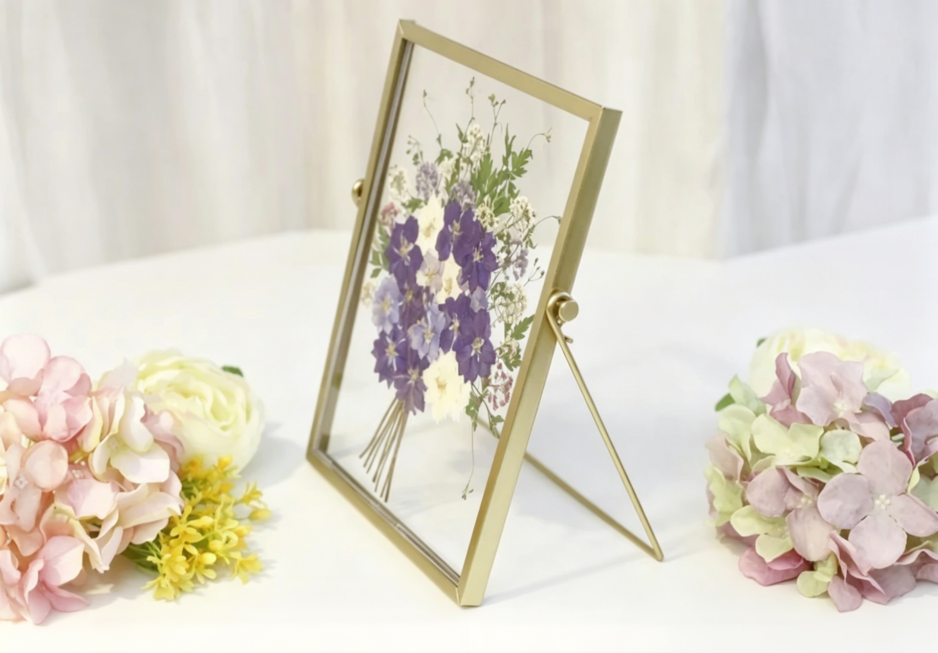 Gepresste Blumen Rahmen Wanddekor Botanischer Schwimmrahmen, Gold, 22,5x17,5 cm
