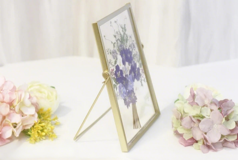 Gepresste Blumen Rahmen Wanddekor Botanischer Schwimmrahmen, Gold, 22,5x17,5 cm