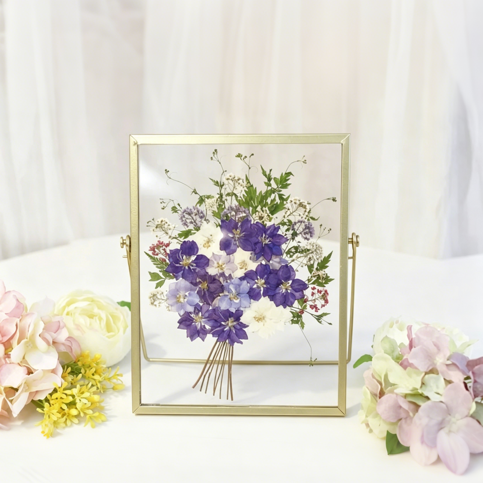 Gepresste Blumen Rahmen Wanddekor Botanischer Schwimmrahmen, Gold, 22,5x17,5 cm