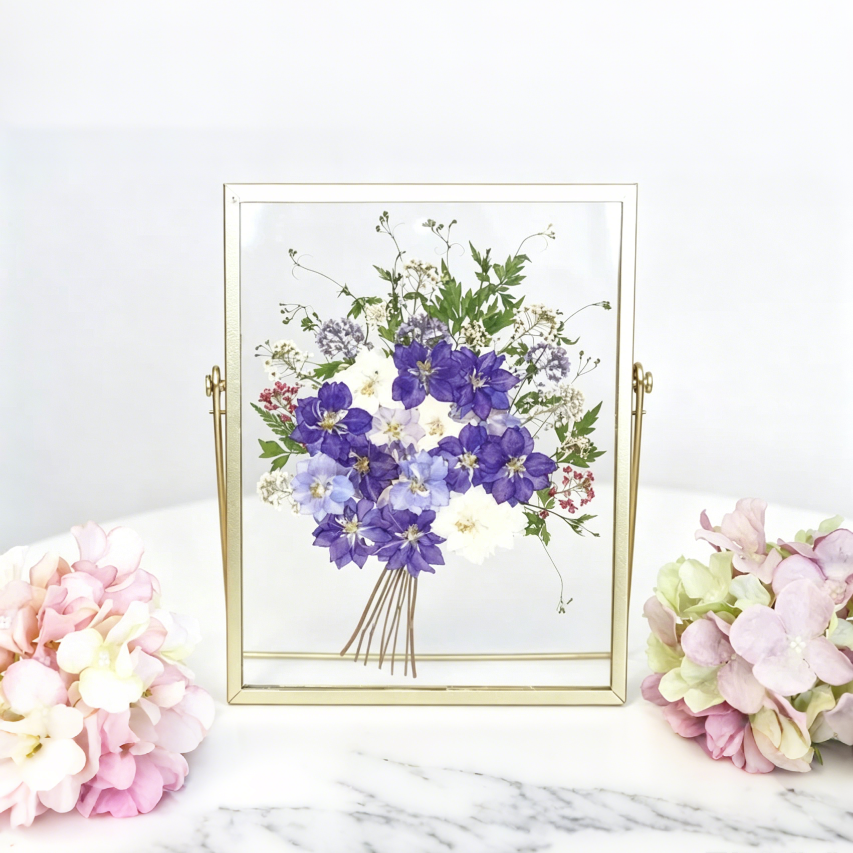 Gepresste Blumen Rahmen Wanddekor Botanischer Schwimmrahmen, Gold, 22,5x17,5 cm