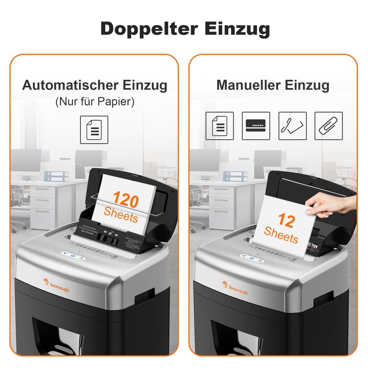 Aktenvernichter mit Auto Feed für 120 Blatt P4 Mikroschnitt für Büro Home Office und Kanzlei