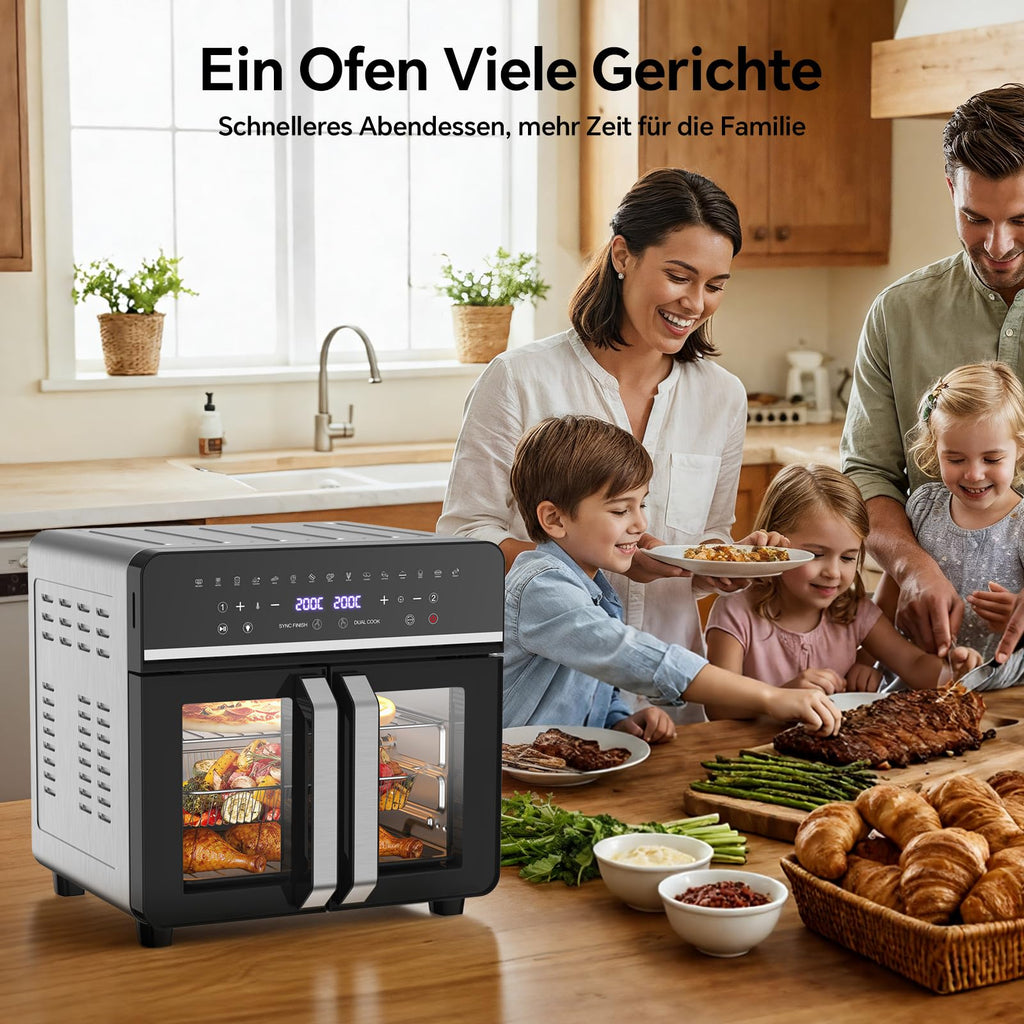 23L Heißluftfritteuse Familie Mini Backofen mit Garen in einer oder zwei Zonen getrennte Temperatursteuerung