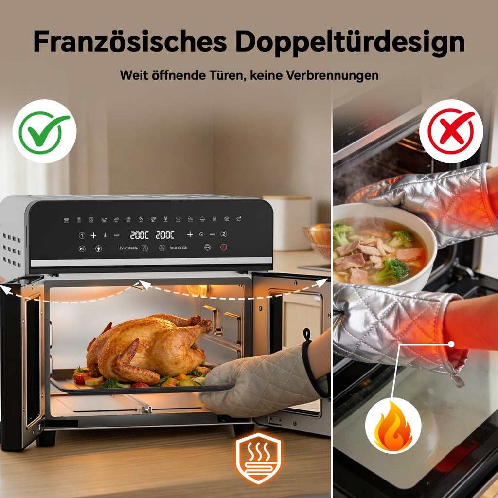 23L Heißluftfritteuse Familie Mini Backofen mit Garen in einer oder zwei Zonen getrennte Temperatursteuerung