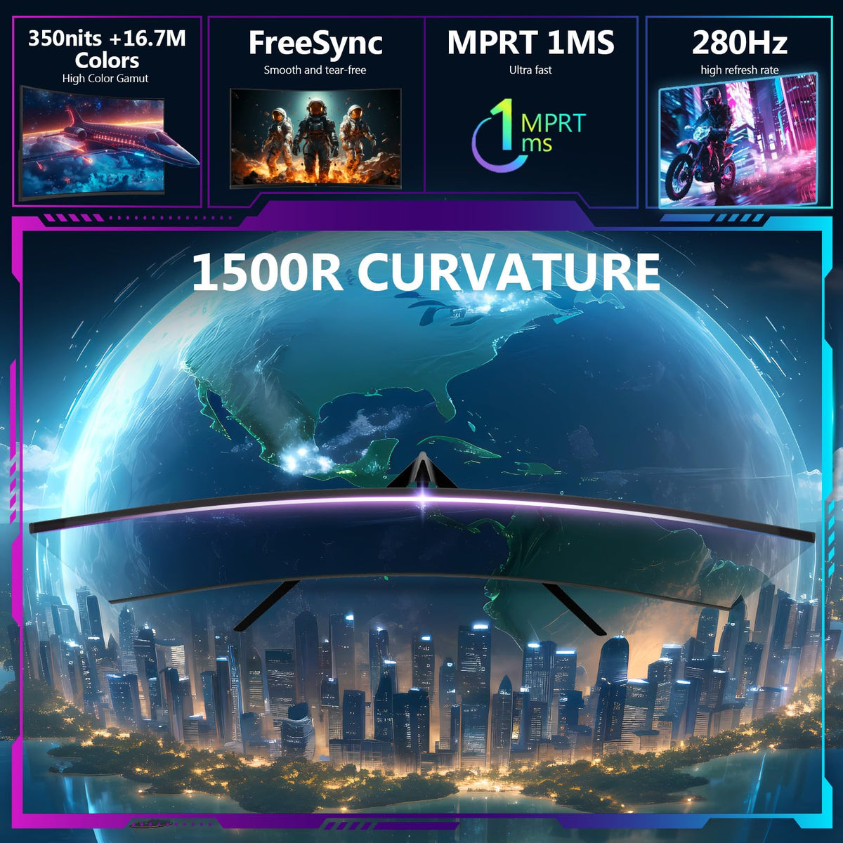27 Zoll Curved Gaming Monitor 280Hz 240Hz 1ms VA DisplayPort HDMI für PC und Konsole reaktionsschnell