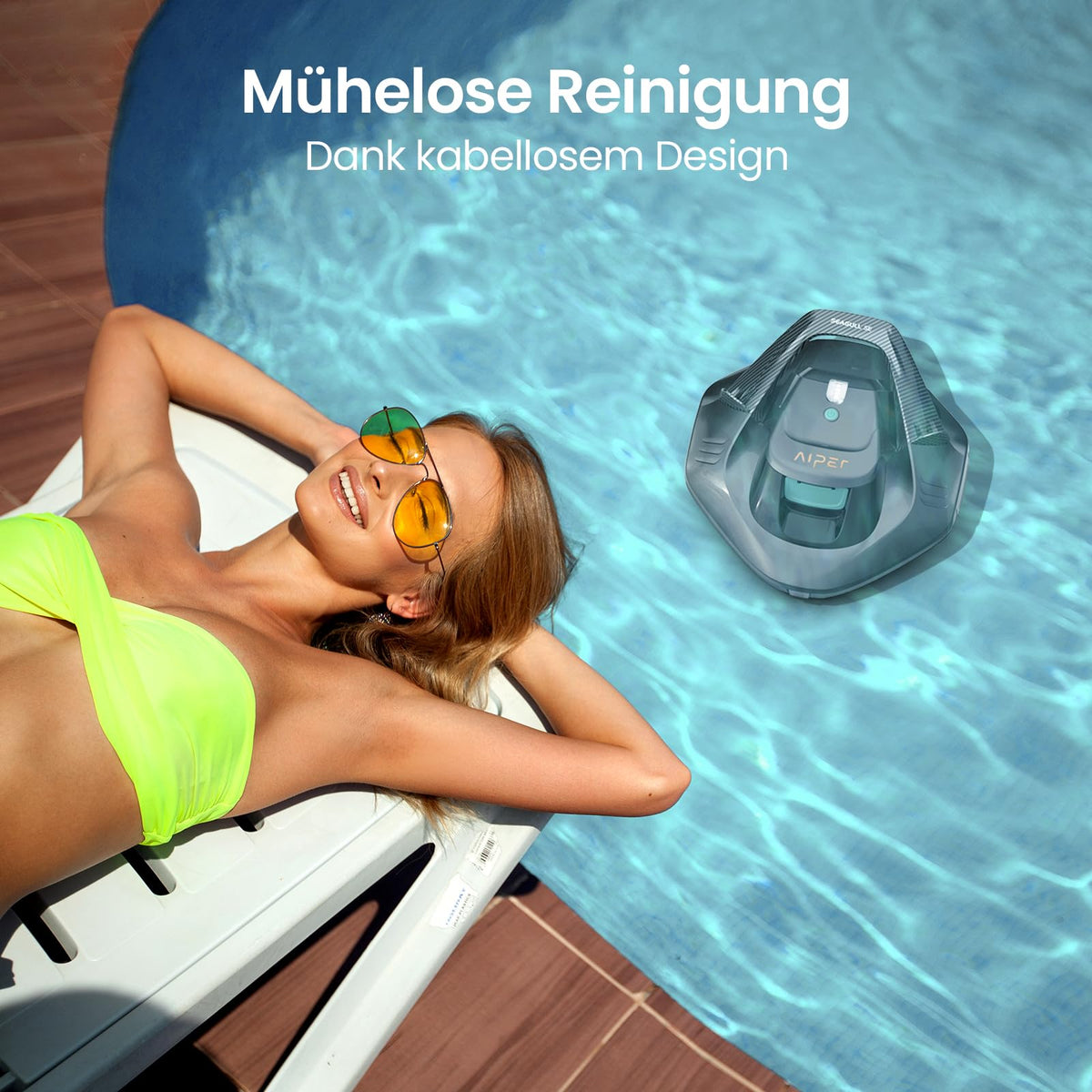 AIPER Seagull SE Poolroboter kabellos Akku 90 Min automatisches Parken Dual Motoren für flachen Pool bis 80 qm