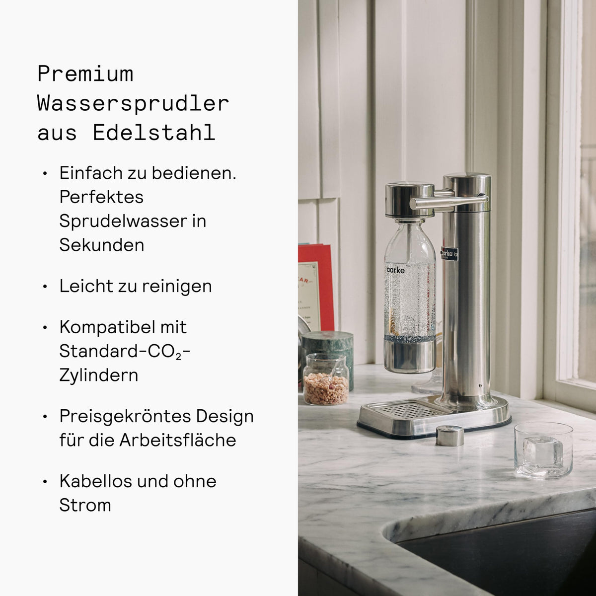 Aarke Carbonator 3 Wassersprudler aus Edelstahl in Edelstahloptik stilvoll langlebig für Sprudelwasser
