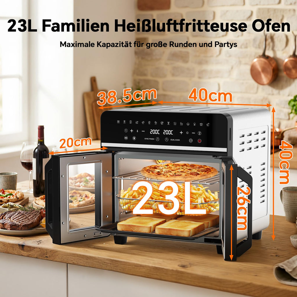 23L Heißluftfritteuse Familie Mini Backofen mit Garen in einer oder zwei Zonen getrennte Temperatursteuerung