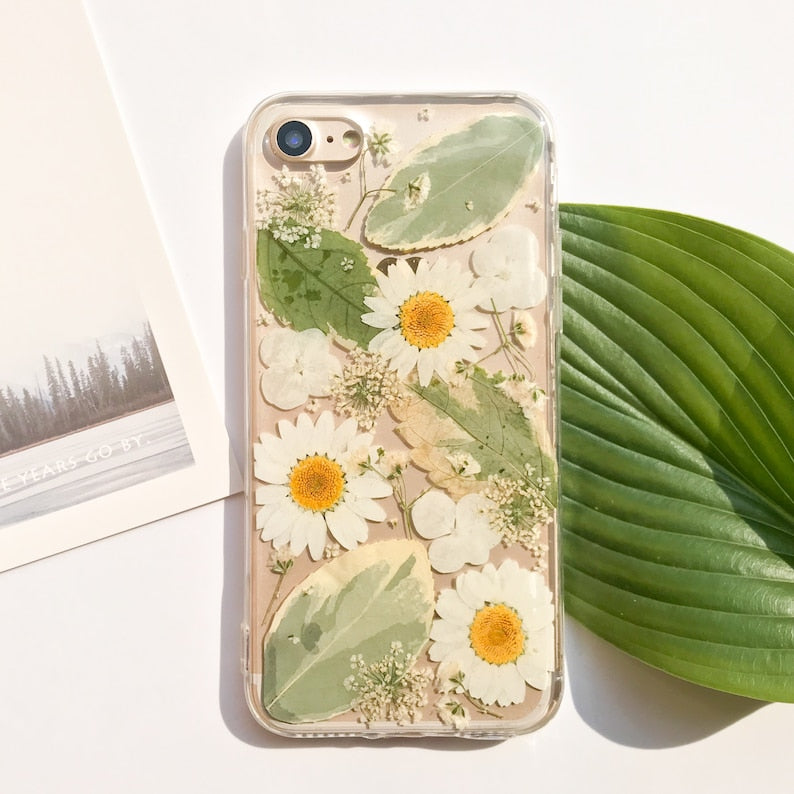 Gepresste Blume Handyhülle für iPhone 8 X 11 12 13 14 15 Pro Max, Samsung Galaxy S22 S23 FE A52 A72, Google Pixel 5 6 7 8 Pro – Transparente Hartschale, Stoßfest