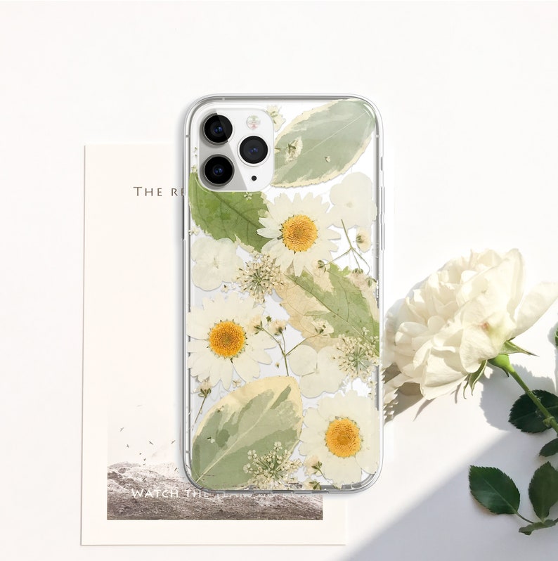 Gepresste Blume Handyhülle für iPhone 8 X 11 12 13 14 15 Pro Max, Samsung Galaxy S22 S23 FE A52 A72, Google Pixel 5 6 7 8 Pro – Transparente Hartschale, Stoßfest