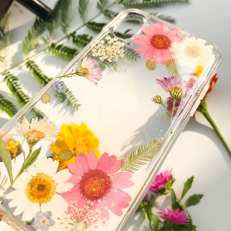 Gepresste Blume Handyhülle für iPhone X 11 12 13 mini 14 15 Pro Max, Samsung Galaxy S20 S21 S22 S23 FE, Google Pixel 6 7 8 Pro