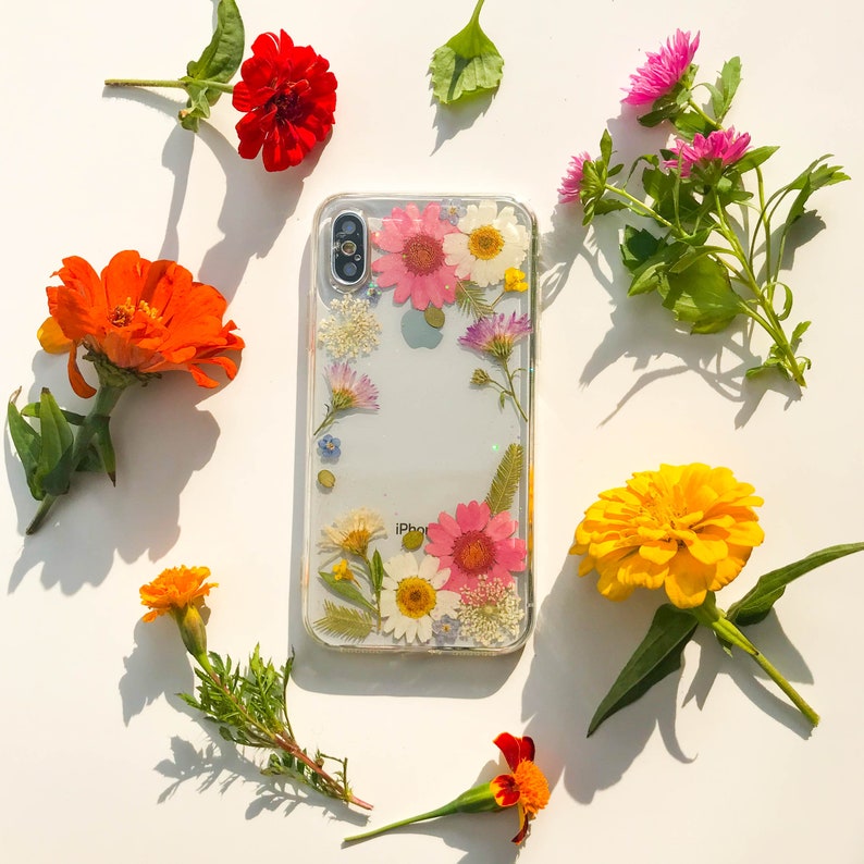 Gepresste Blume Handyhülle für iPhone X 11 12 13 mini 14 15 Pro Max, Samsung Galaxy S20 S21 S22 S23 FE, Google Pixel 6 7 8 Pro