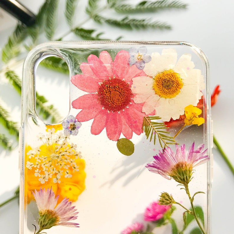 Gepresste Blume Handyhülle für iPhone X 11 12 13 mini 14 15 Pro Max, Samsung Galaxy S20 S21 S22 S23 FE, Google Pixel 6 7 8 Pro