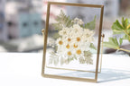 Gepresster Blumenrahmen, Gold, 20,5 x 15,5 cm, Schwimmender Bilderrahmen mit Echten Getrockneten Blumen