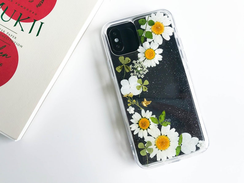 Gepresste Blumen Handyhülle für iPhone 8 X 11 12 13 14 15 Pro Max, Samsung S20 S21 S22 S24 FE, Google Pixel 6 7 8 Pro, Transparent, Hartschale, Stoßfest