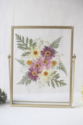 Gepresster Blumenrahmen, botanischer schwimmender Rahmen aus Acryl, getrocknete echte Blumen, Gold, H22,5 x B17,5 cm