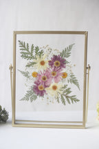 Gepresster Blumenrahmen, botanischer schwimmender Rahmen aus Acryl, getrocknete echte Blumen, Gold, H22,5 x B17,5 cm