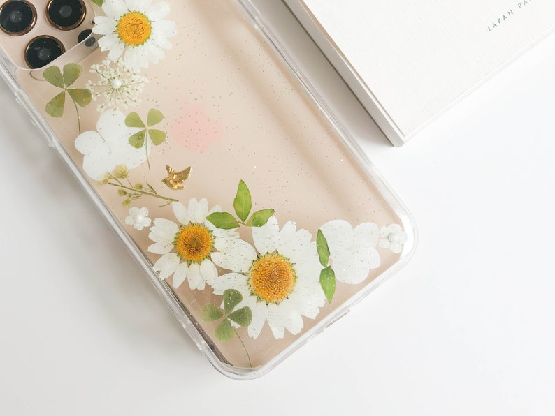 Gepresste Blumen Handyhülle für iPhone 8 X 11 12 13 14 15 Pro Max, Samsung S20 S21 S22 S24 FE, Google Pixel 6 7 8 Pro, Transparent, Hartschale, Stoßfest