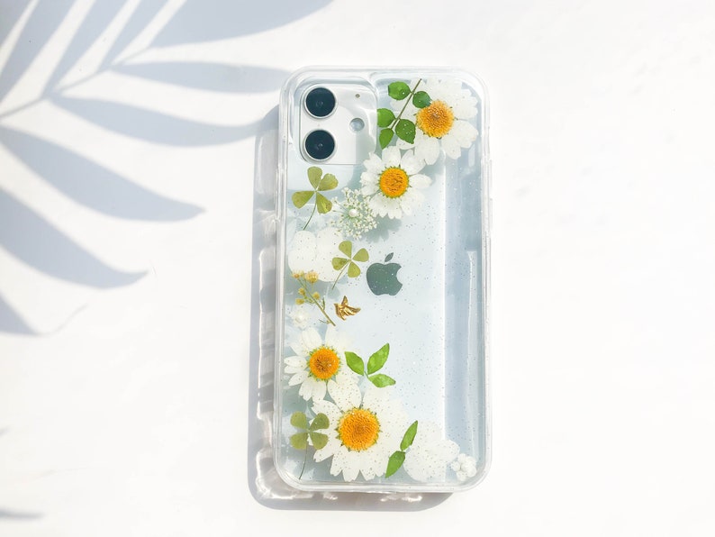 Gepresste Blumen Handyhülle für iPhone 8 X 11 12 13 14 15 Pro Max, Samsung S20 S21 S22 S24 FE, Google Pixel 6 7 8 Pro, Transparent, Hartschale, Stoßfest