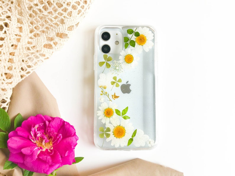 Gepresste Blumen Handyhülle für iPhone 8 X 11 12 13 14 15 Pro Max, Samsung S20 S21 S22 S24 FE, Google Pixel 6 7 8 Pro, Transparent, Hartschale, Stoßfest