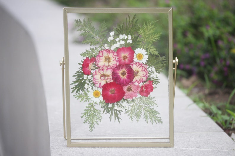 Gepresste Blume Bilderrahmen, Gold, Acryl, 22,5x17,5 cm, Wanddeko