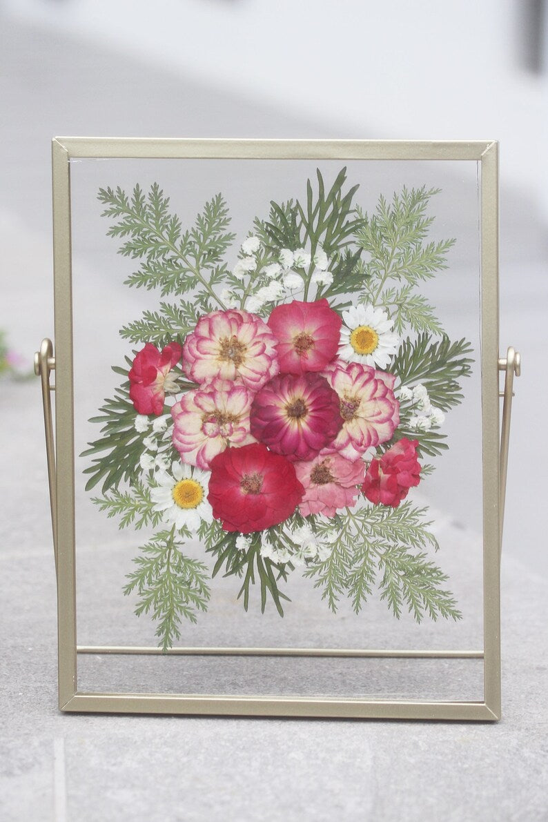 Gepresste Blume Bilderrahmen, Gold, Acryl, 22,5x17,5 cm, Wanddeko