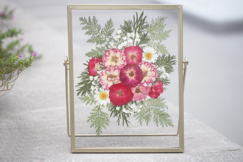 Gepresste Blume Bilderrahmen, Gold, Acryl, 22,5x17,5 cm, Wanddeko