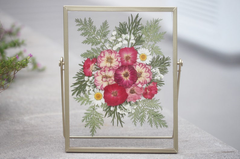 Gepresste Blume Bilderrahmen, Gold, Acryl, 22,5x17,5 cm, Wanddeko