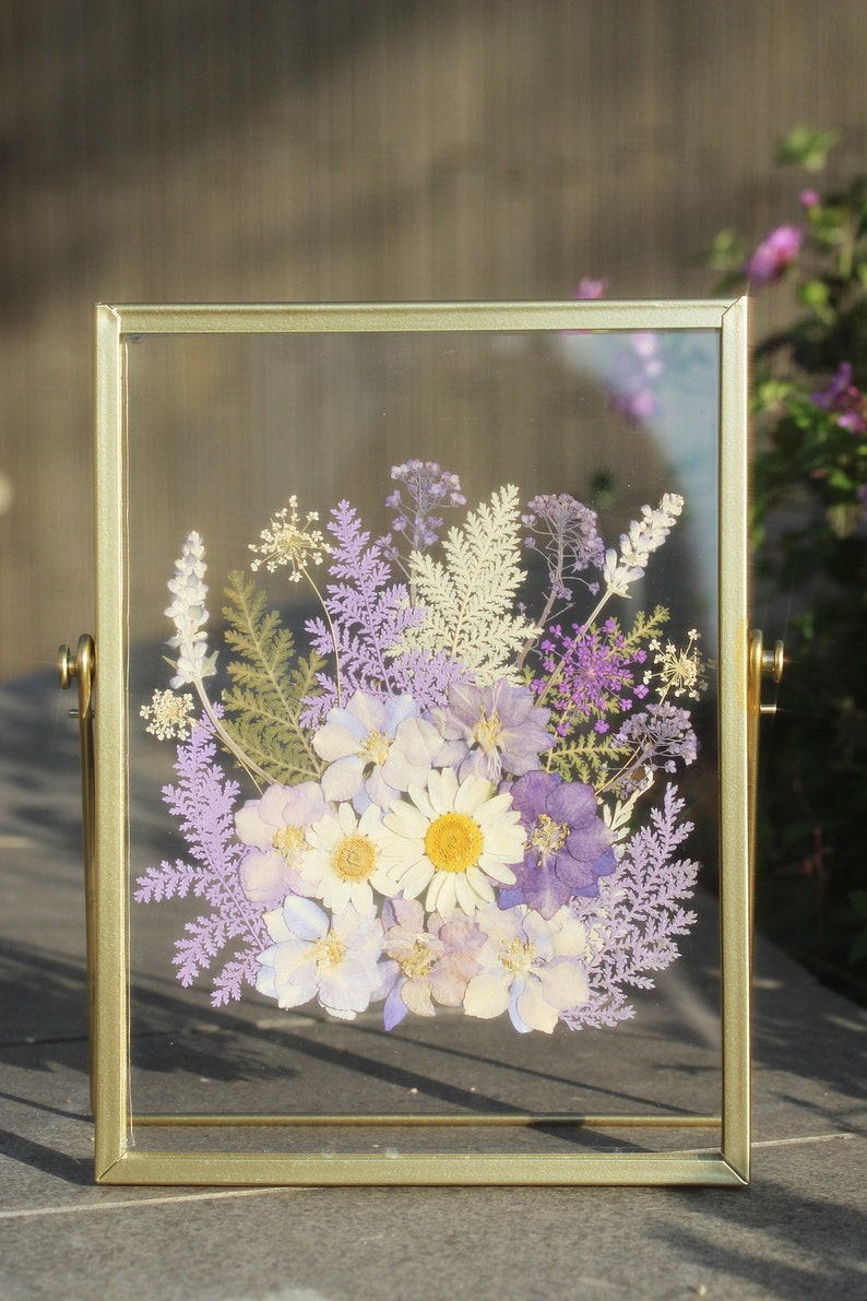 Gepresste Blume Herbarium Rahmen, Gold, 20,5 x 15,5 cm, Float Rahmen mit Acrylplatte
