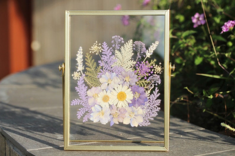 Gepresste Blume Herbarium Rahmen, Gold, 20,5 x 15,5 cm, Float Rahmen mit Acrylplatte
