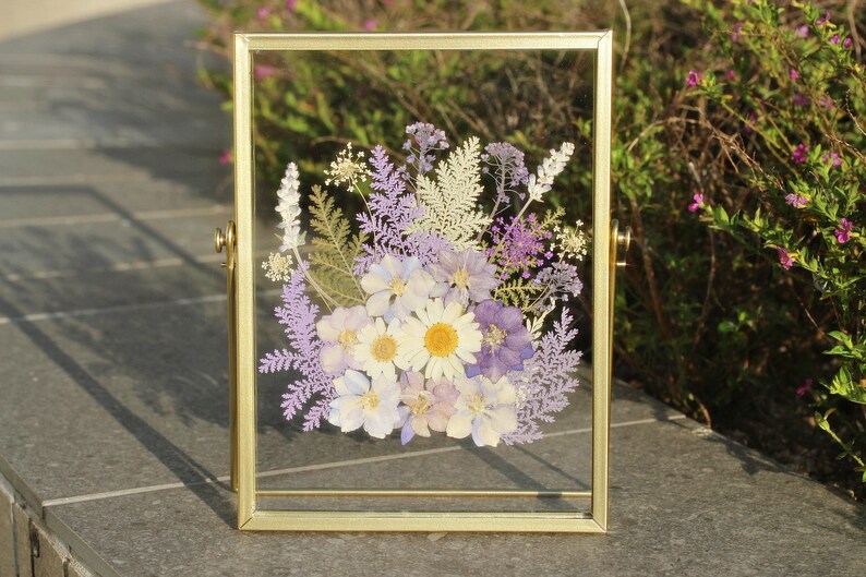 Gepresste Blume Herbarium Rahmen, Gold, 20,5 x 15,5 cm, Float Rahmen mit Acrylplatte