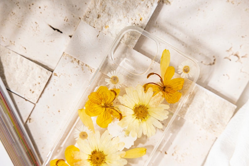Gepresste Blumen Handyhülle für iPhone 16 15 14 13 12 11 Pro Max X, Samsung Galaxy A32 S20 S21 FE S22 S23, Google Pixel 5 6 7 Pro – Transparentes Hartschalen-Case