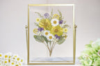 Goldener Blumenstrauß Bilderrahmen, gepresste echte Blumen, Acryl Herbarium Rahmen, 20,5 x 15,5 cm