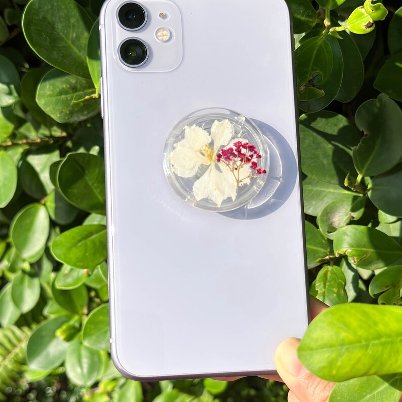 Gepresste Blumen Handy Griff Halter, Trockene Blumen Handy Ständer, Echte Blumen Telefon Griff, 4 cm