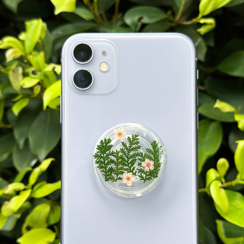 Weihnachtsbaum Telefon Griff, echte Narzisse rosa Blume Halter, getrocknete Blätter Handy Griff, Harz gepresste Blume Handy Zubehör
