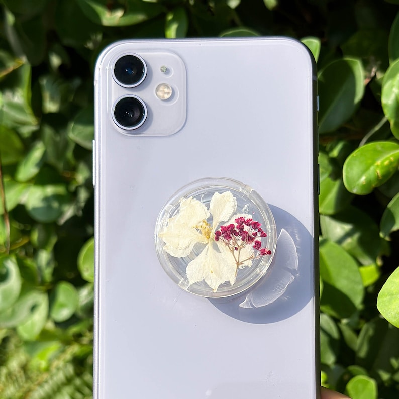 Gepresste Blumen Handy Griff Halter, Trockene Blumen Handy Ständer, Echte Blumen Telefon Griff, 4 cm