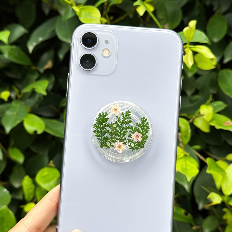 Weihnachtsbaum Telefon Griff, echte Narzisse rosa Blume Halter, getrocknete Blätter Handy Griff, Harz gepresste Blume Handy Zubehör