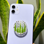 Grünes Blatt Telefon Griff Halter mit gepresster Blume, magnetisch/klebend 25x45 mm