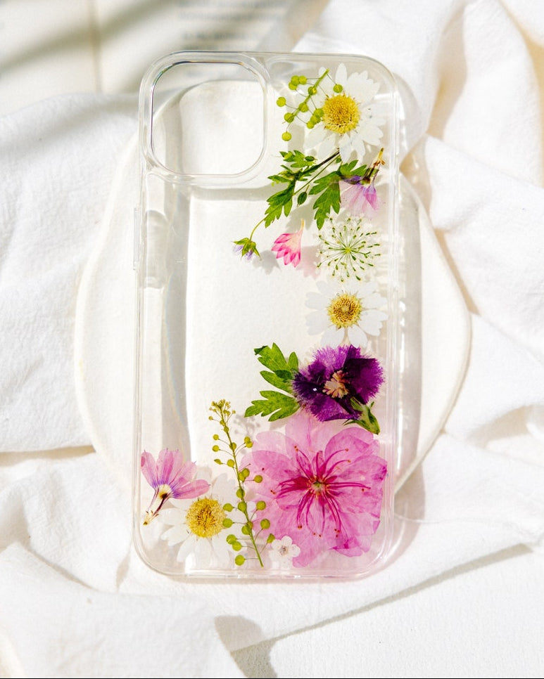 Gepresste Blume Handyhülle für iPhone 16 15 14 13 12 11 Pro Max X XR 8 SE, Samsung Galaxy S23 S24 Ultra Hülle, Google Pixel 8 Pro Hülle